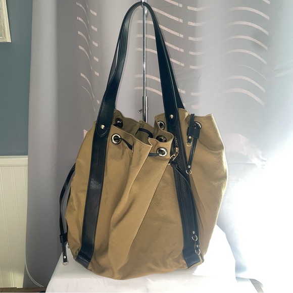 Rebecca Minkoff Nylon Mab Large Drawstring Shoulder Tote Military Tan Brown - Picture 1 of 16